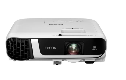Bezprzewodowy projektor Full HD Epson EB-FH54 w biurze lub sali konferencyjnej, wyświetlający prezentację